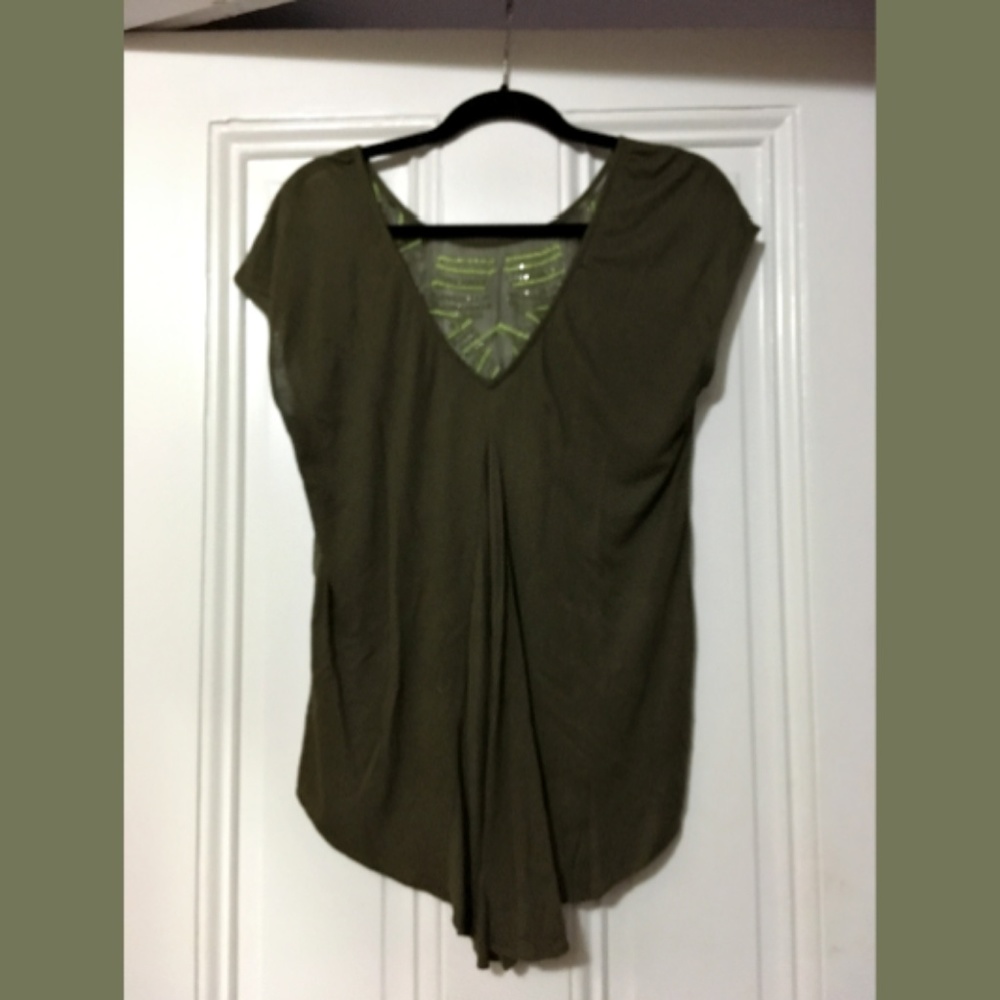 Olive Sheer Front Sequin Top With Drape Back - image 2